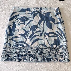 Tommy Bahama Beachy Linen Blue & White Tropical Print‎ Skirt w/Ruffled Hem 12